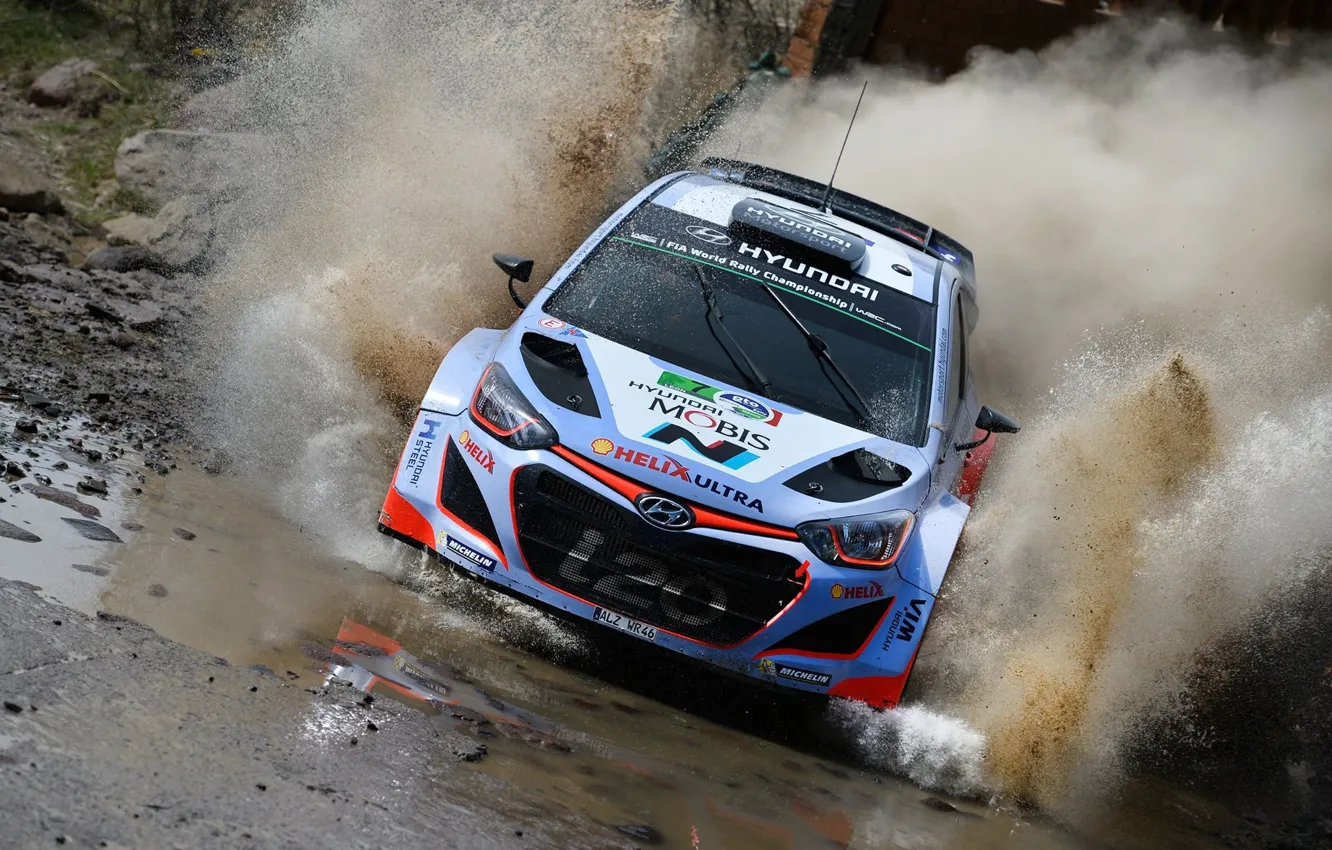 Photo wallpaper Water, Reflection, Squirt, Hyundai, WRC, Rally, i20, Ford