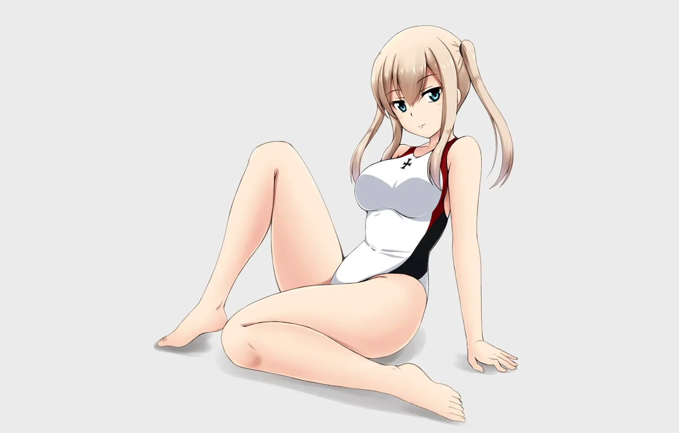 Photo wallpaper girl, sexy, long hair, anime, blue eyes, beautiful, pretty, swimsuit