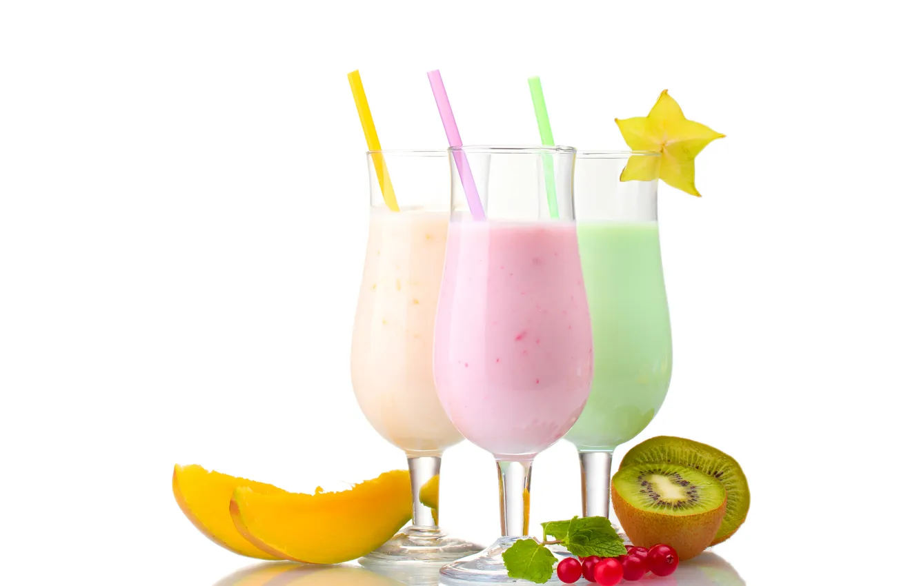 Photo wallpaper berries, glass, kiwi, cocktail, fruit, tube, melon