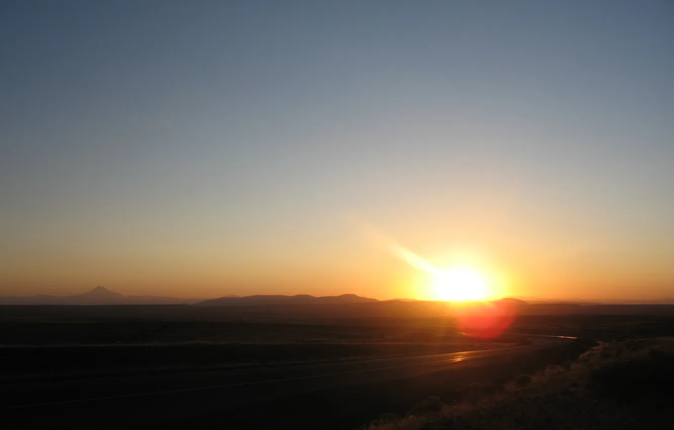 Photo wallpaper road, the sun, rays, landscape, sunset, nature, horizon