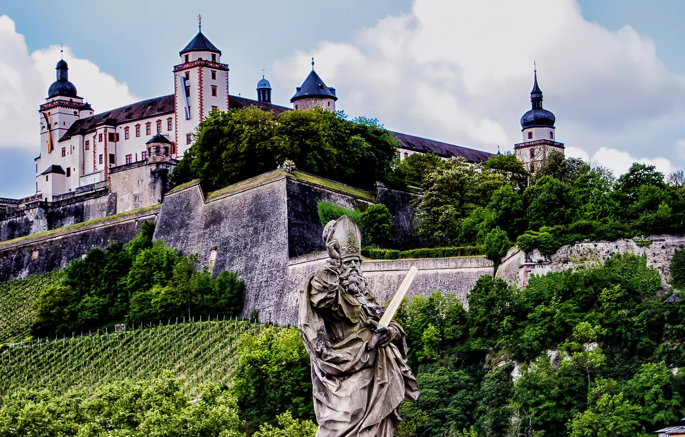 Photo wallpaper trees, landscape, wall, Germany, slope, Bayern, Palace, Würzburg