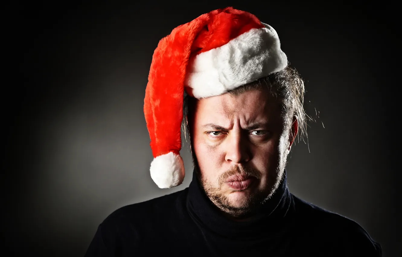 Photo wallpaper Christmas, angry, beard, christmas hat