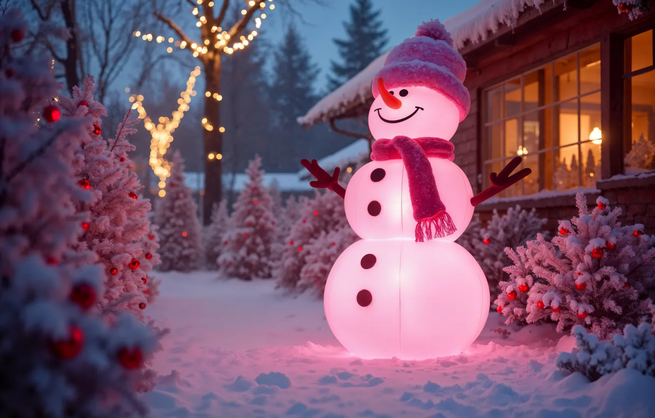 Photo wallpaper winter, snow, new year, Christmas, snowman, Christmas, winter, cute