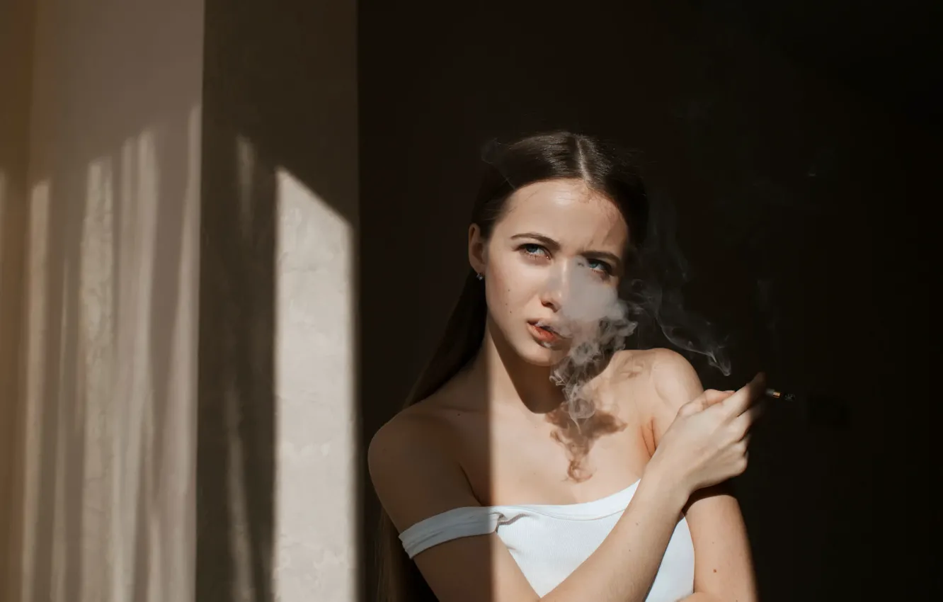 Photo wallpaper girl, smoke, cigarette
