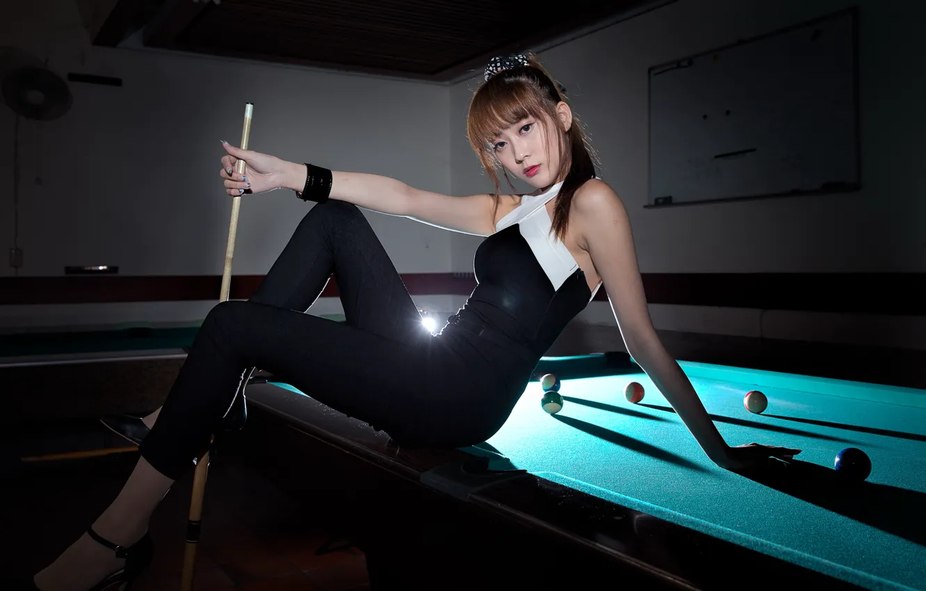 Photo wallpaper girl, table, Billiards