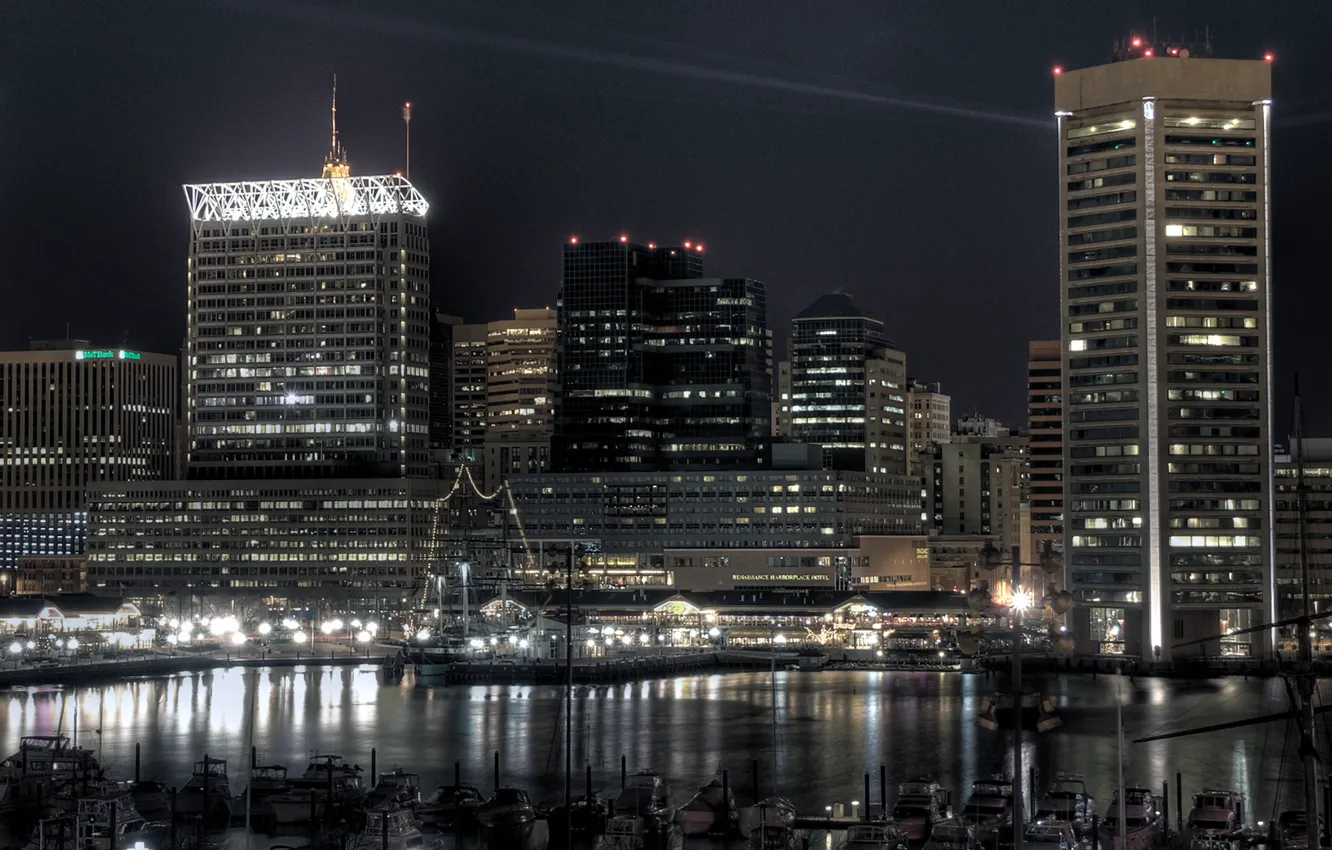 Photo wallpaper the city, the ocean, building, port, boat