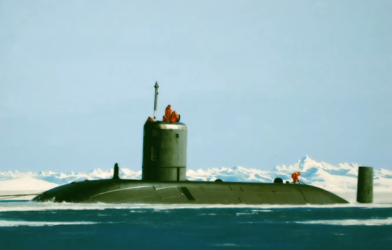 Photo wallpaper art, painting, drawing, submarine, HMS Tireless