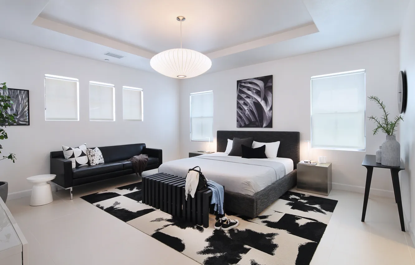 Photo wallpaper design, style, sofa, white, bed, black, Design, Interior