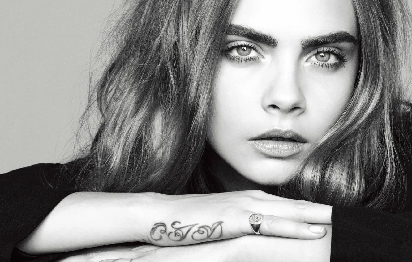 Photo wallpaper model, portrait, black and white, Cara Delevingne, Cara Delevingne