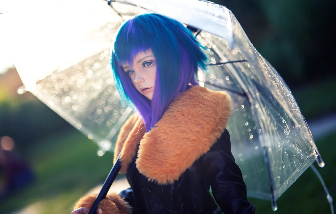 Photo wallpaper girl, umbrella, hair, doll, collar