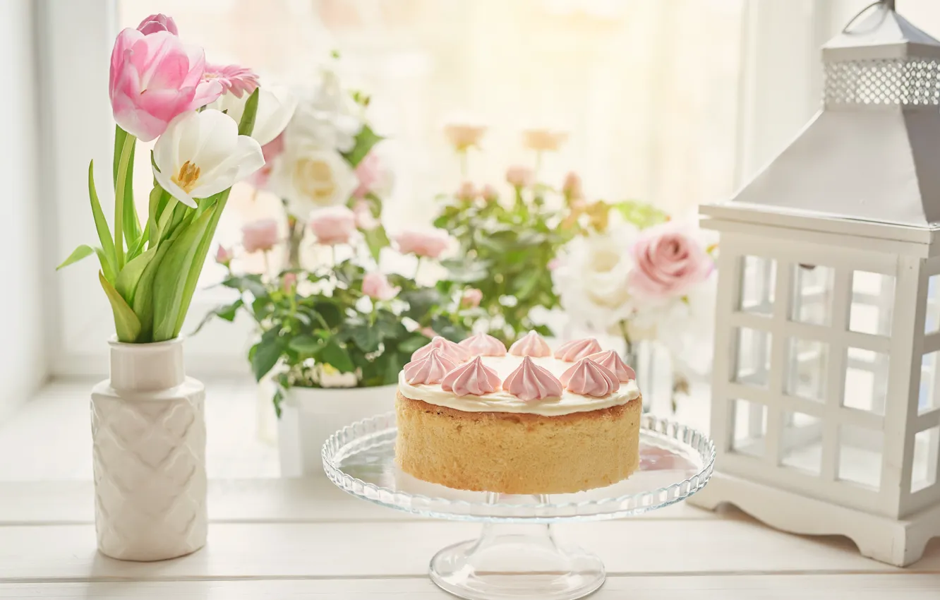Photo wallpaper decoration, flowers, cake, vase, decor, Yarovoy Aleksandr