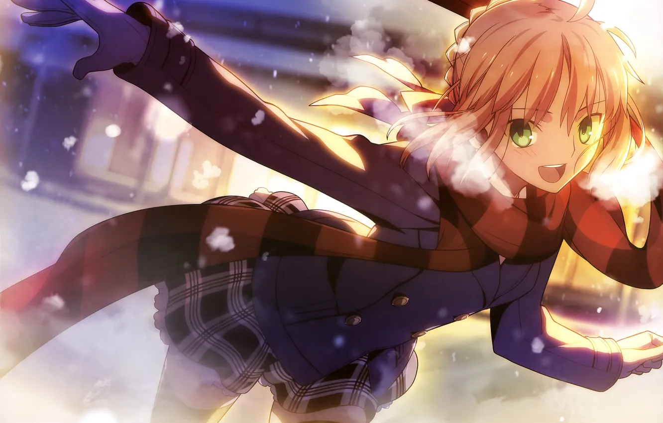 Photo wallpaper cold, winter, girl, emotions, art, Fate/Stay Night, saber, takeuchi takashi