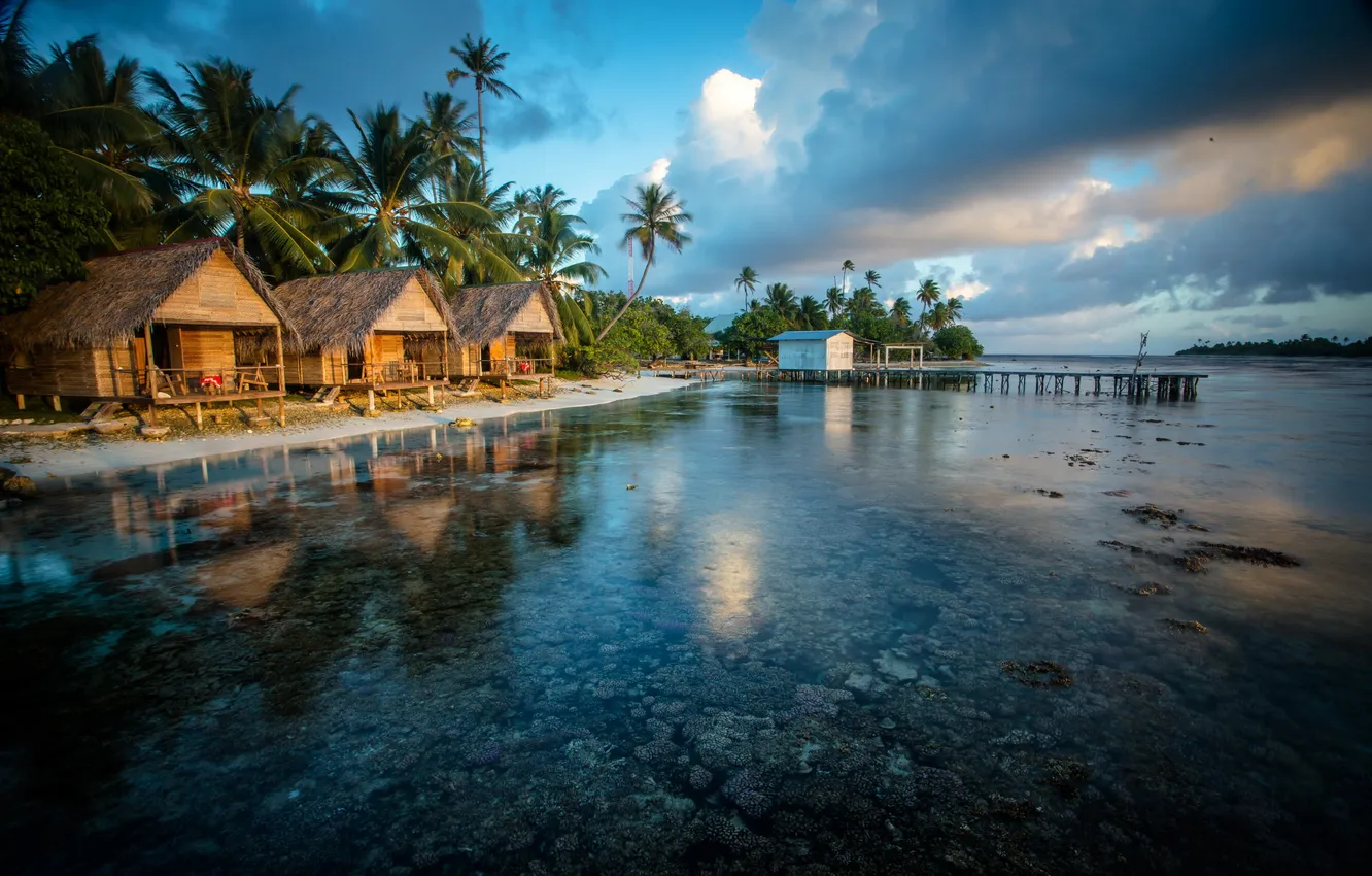 Photo wallpaper water, the city, tropics, photo, coast, Bungalow, French Polynesia