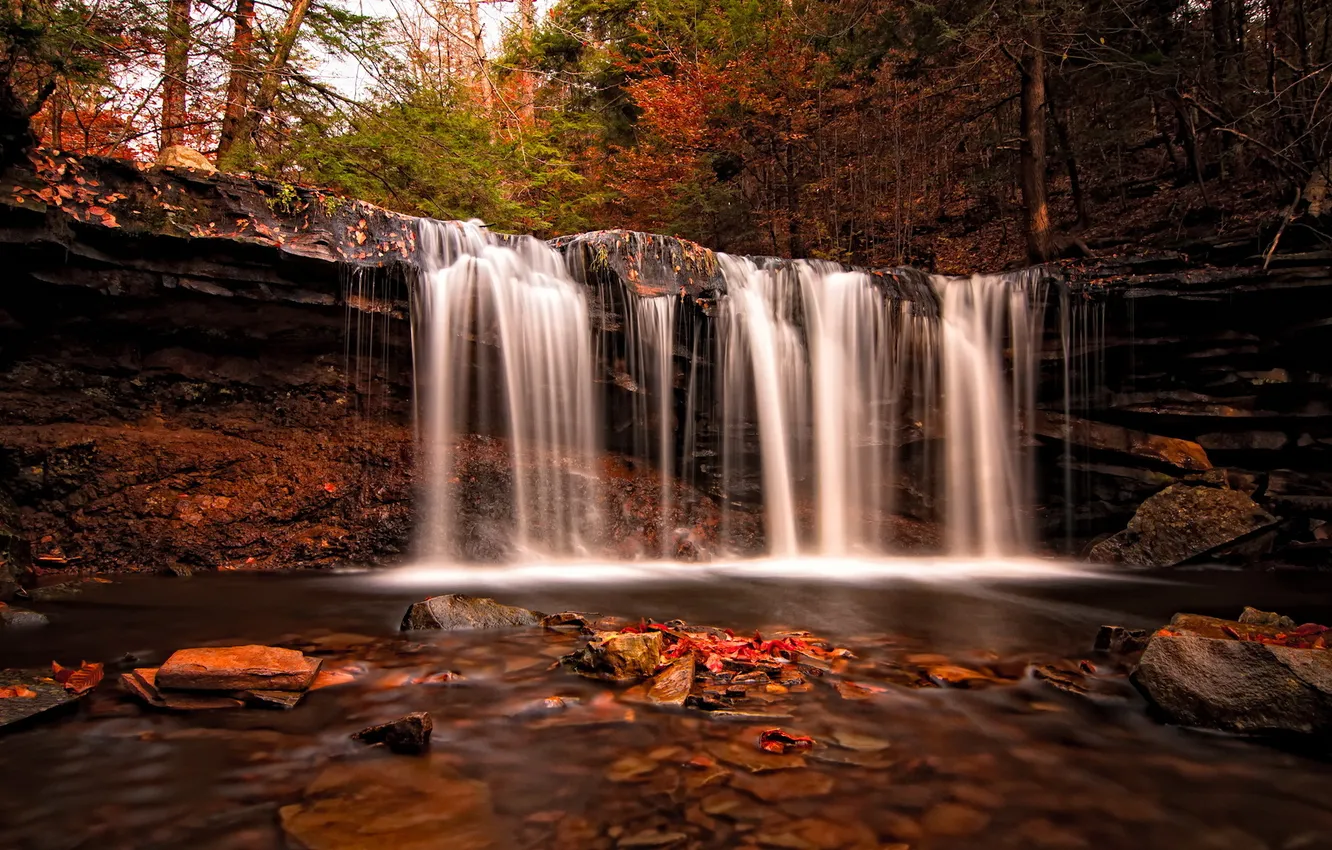 Photo wallpaper autumn, nature, river, waterfall