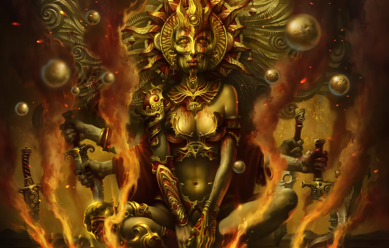 Photo wallpaper blood, God, sword, hands, art, mythology, Egyptian mythology, Sekhmet