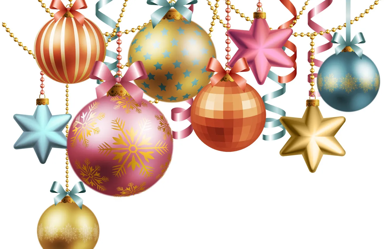 Photo wallpaper stars, decoration, balls, new year, beads, New Year, decor