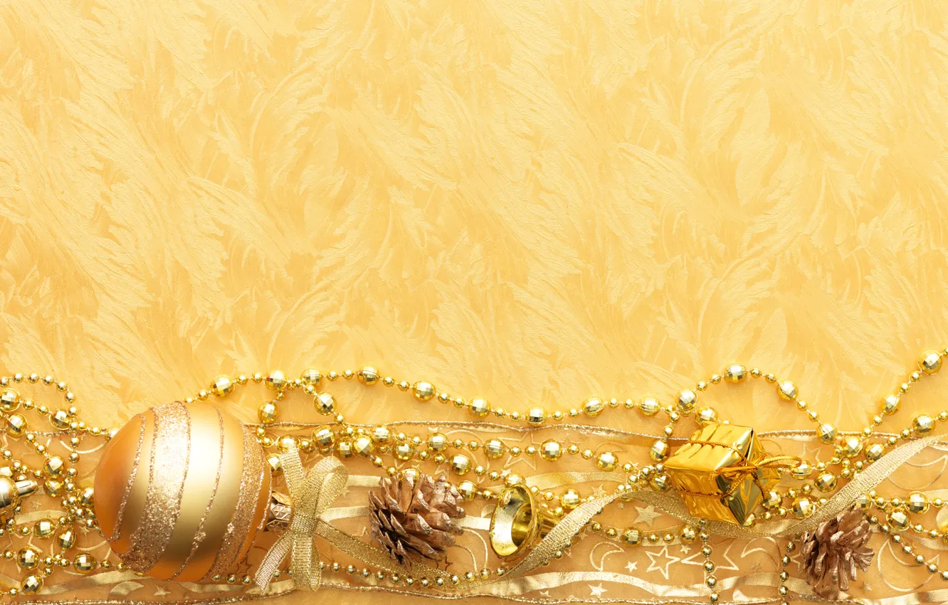Photo wallpaper gold, Wallpaper, toys, new year, bumps, ribbons, chain