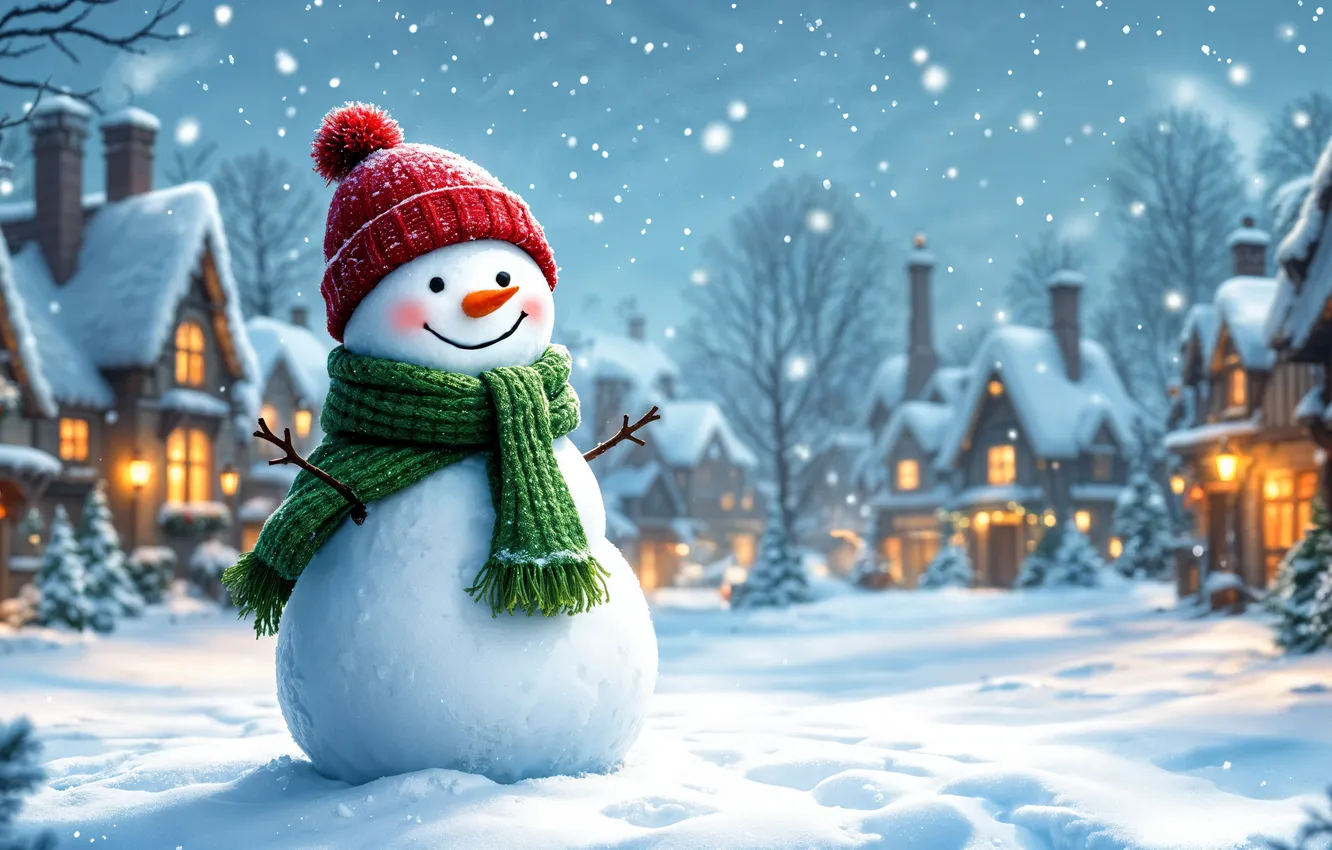 Photo wallpaper winter, snow, decoration, new year, Christmas, snowman, Christmas, winter