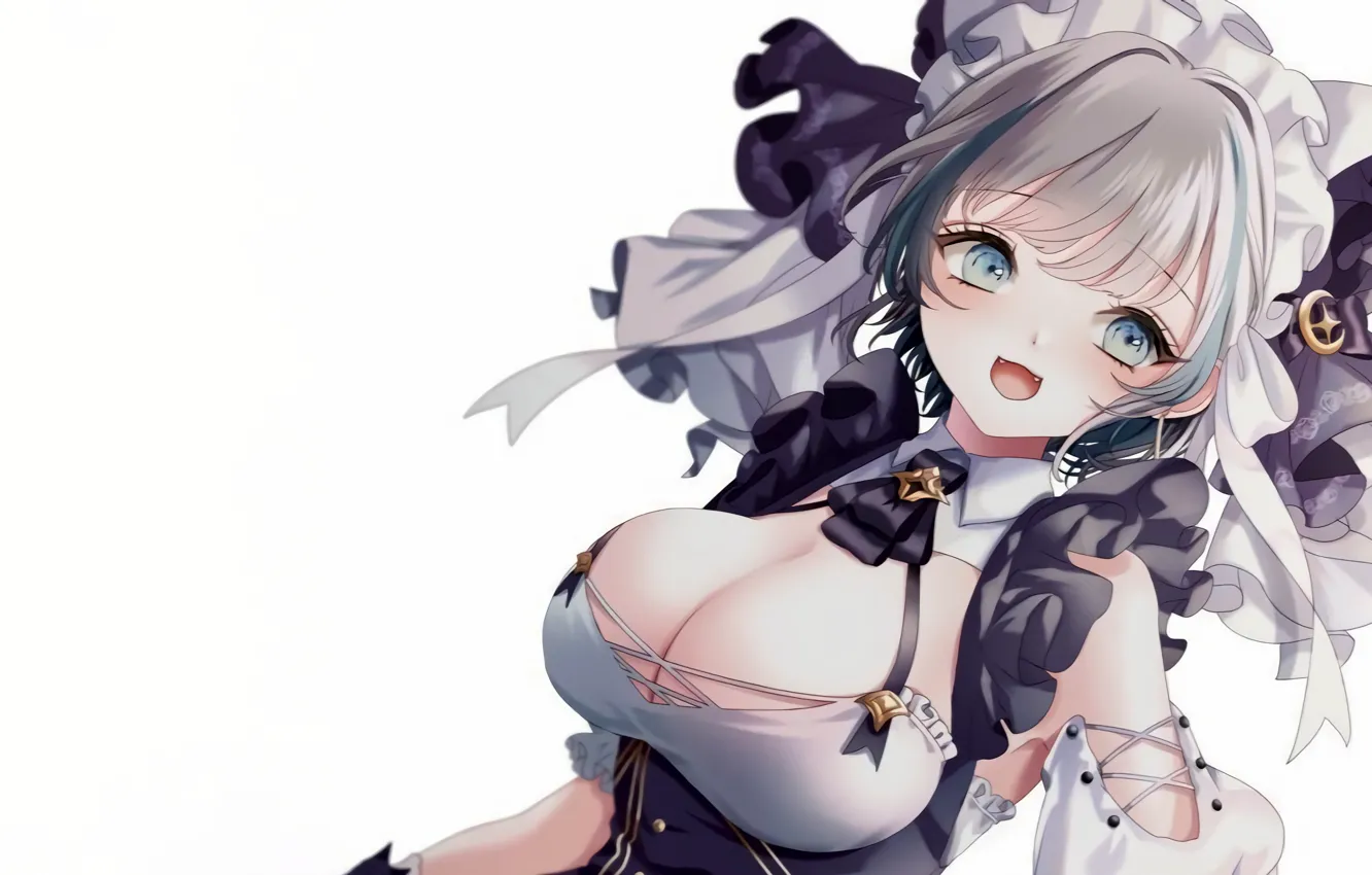 Photo wallpaper girl, sexy, cleavage, dress, boobs, anime, blue eyes, beautiful