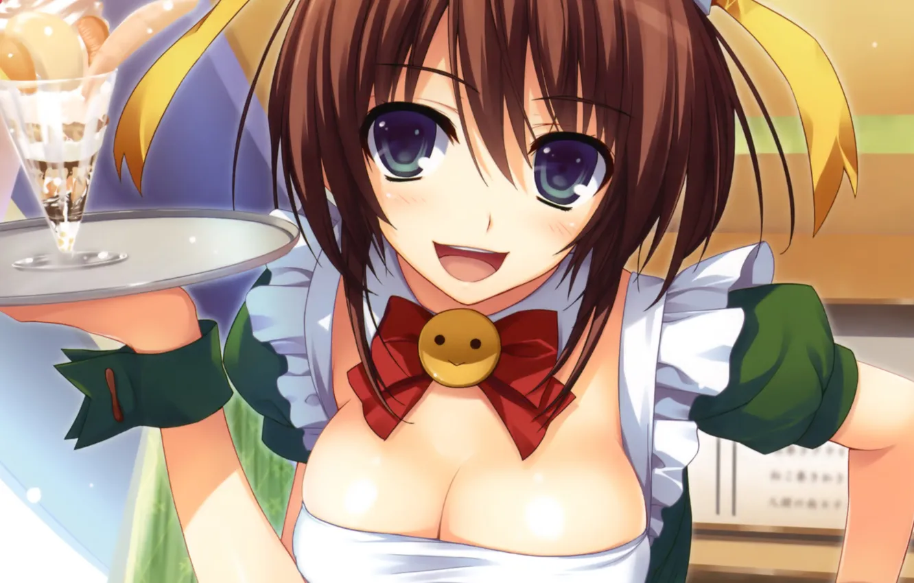 Photo wallpaper girl, art, cocktail, drink, bow, the waitress, tray, tomose shunsaku