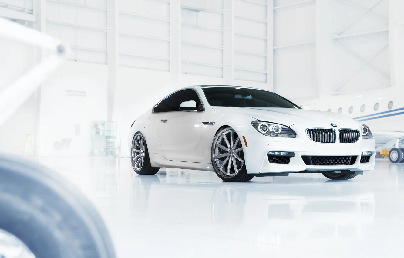 Photo wallpaper white, BMW, BMW, hangar, white, the plane, 6 Series, F-12