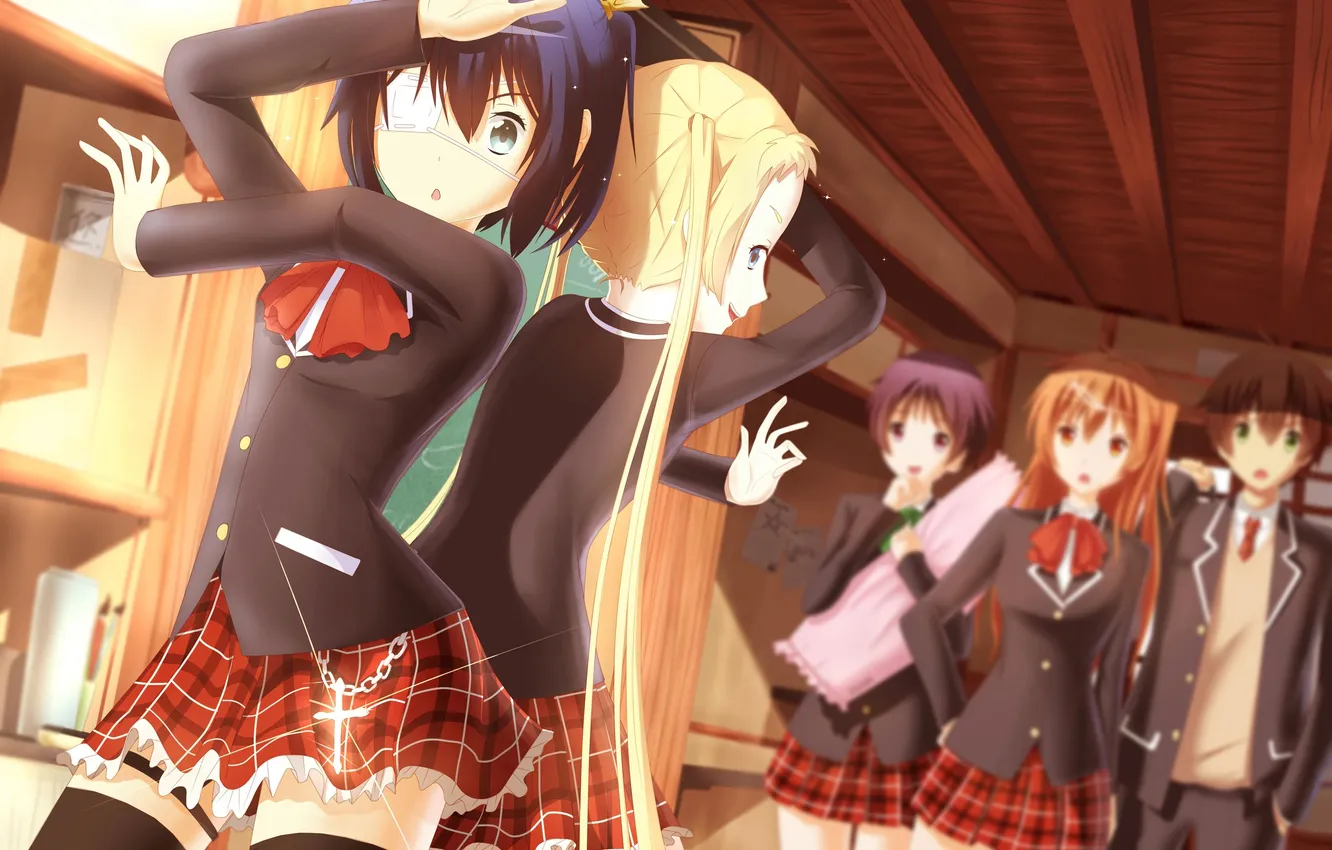 Photo wallpaper girl, guy, to rik takanashi, chuunibyou demo koi ga shitai!, Nibutani Shinka, Dekomori Sanae, Tsuyuri …