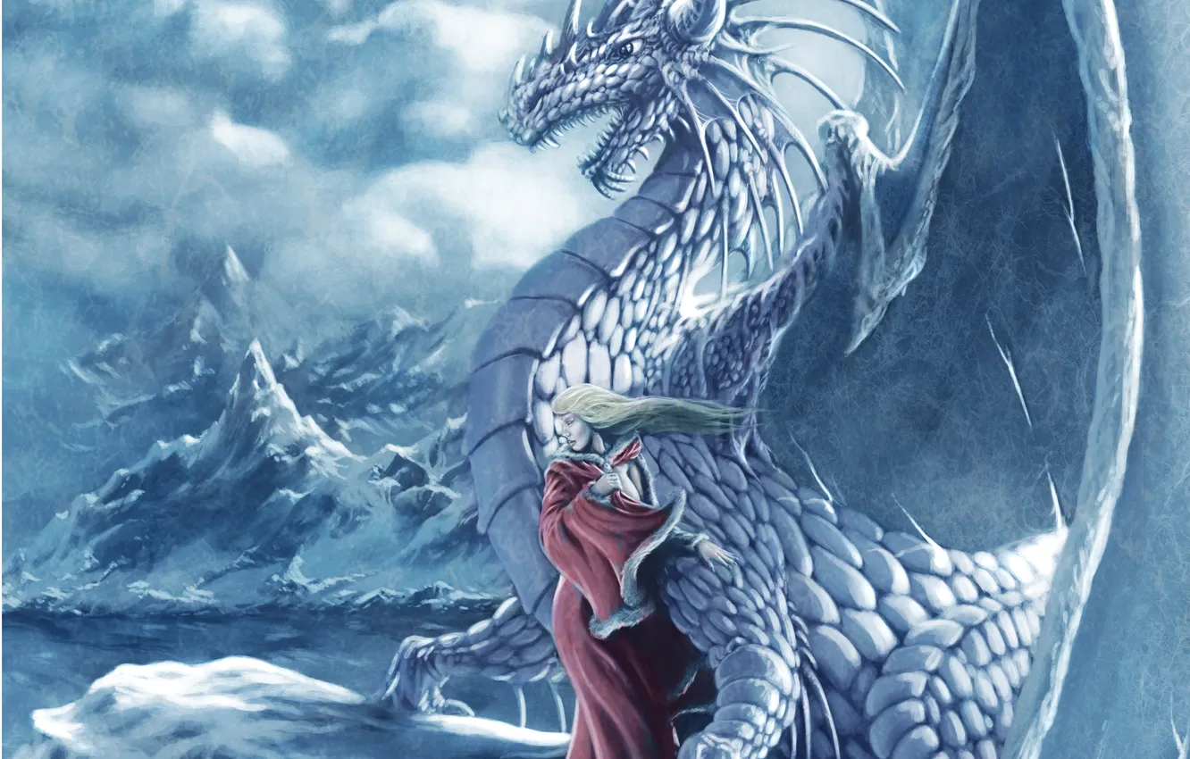 Photo wallpaper cold, ice, winter, look, girl, snow, fiction, dragon
