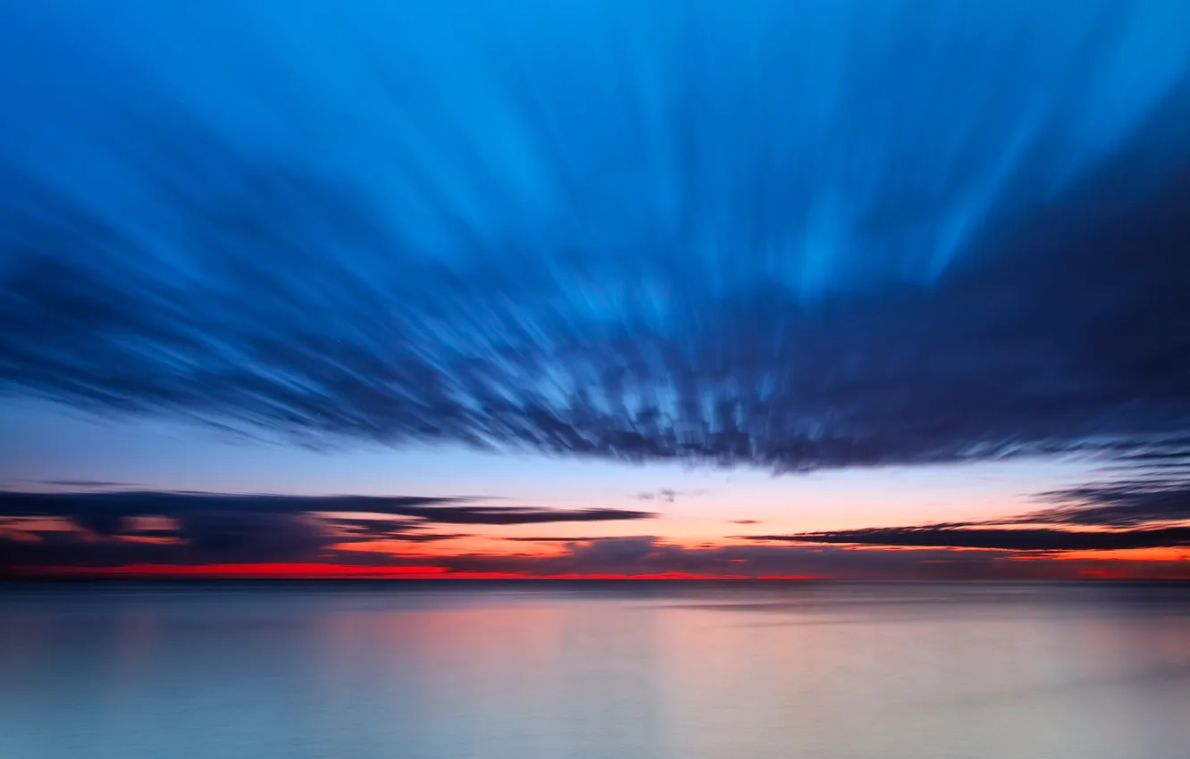 Photo wallpaper clouds, sunrise, the ocean, morning, ocean, clouds, morning, sunrise