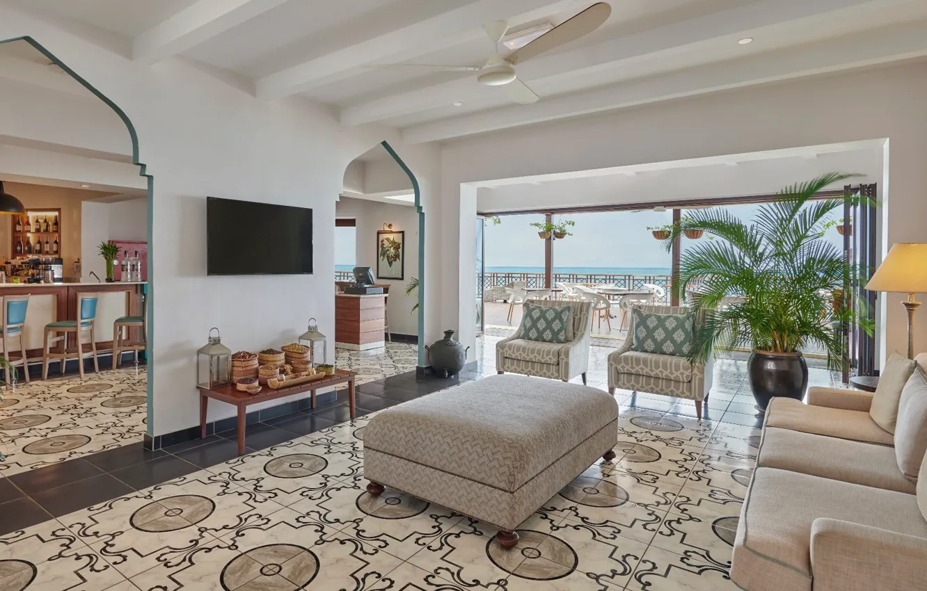 Photo wallpaper Villa, interior, kitchen, terrace, living room, Beach House