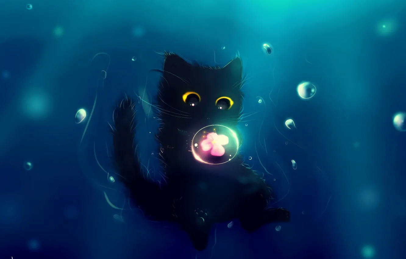 Photo wallpaper flower, cat, art, cute, balloon