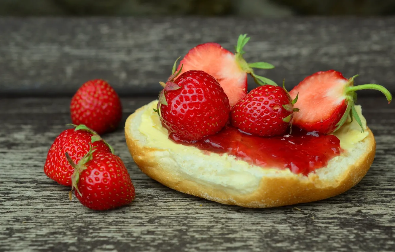 Photo wallpaper food, strawberry, sandwich, sweet, delicious