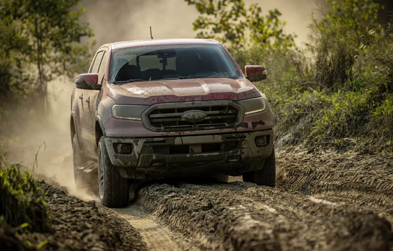 Photo wallpaper Ford, dust, track, pickup, Ranger, Lariat, Tremor, 2021