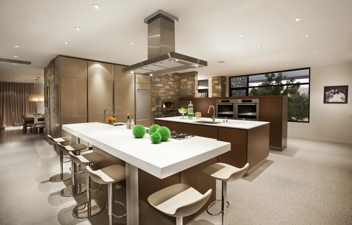 Photo wallpaper house, modern, interior, eco, kitchen, ranch