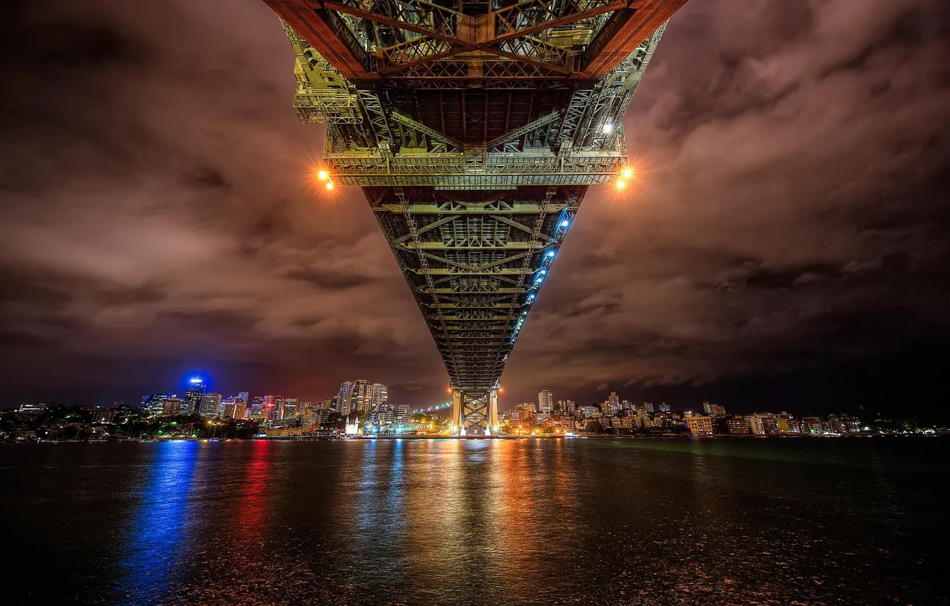 Photo wallpaper night, bridge, the city, lights, under the bridge