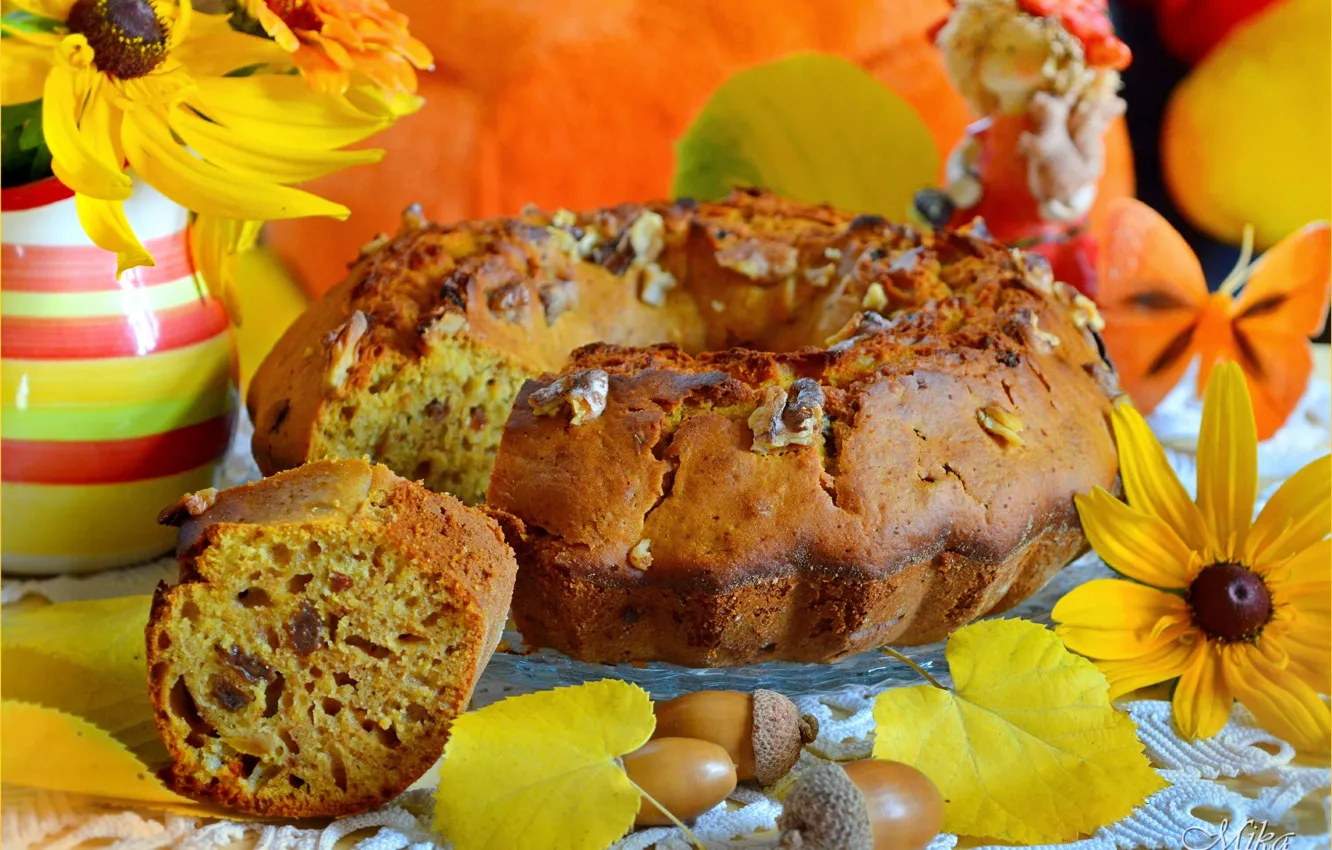 Photo wallpaper leaves, pie, cake, leaves