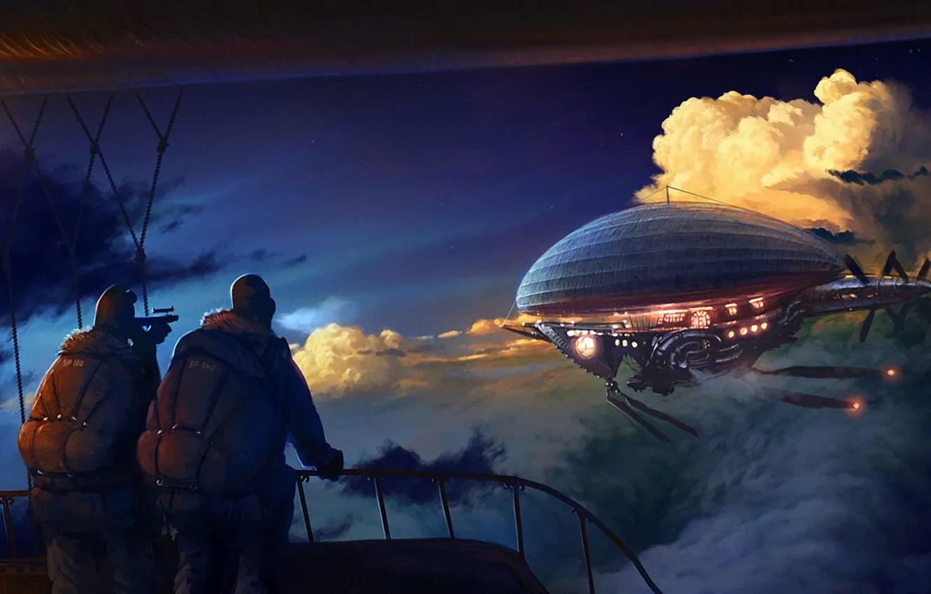 Photo wallpaper clouds, people, Figure, the airship, 158