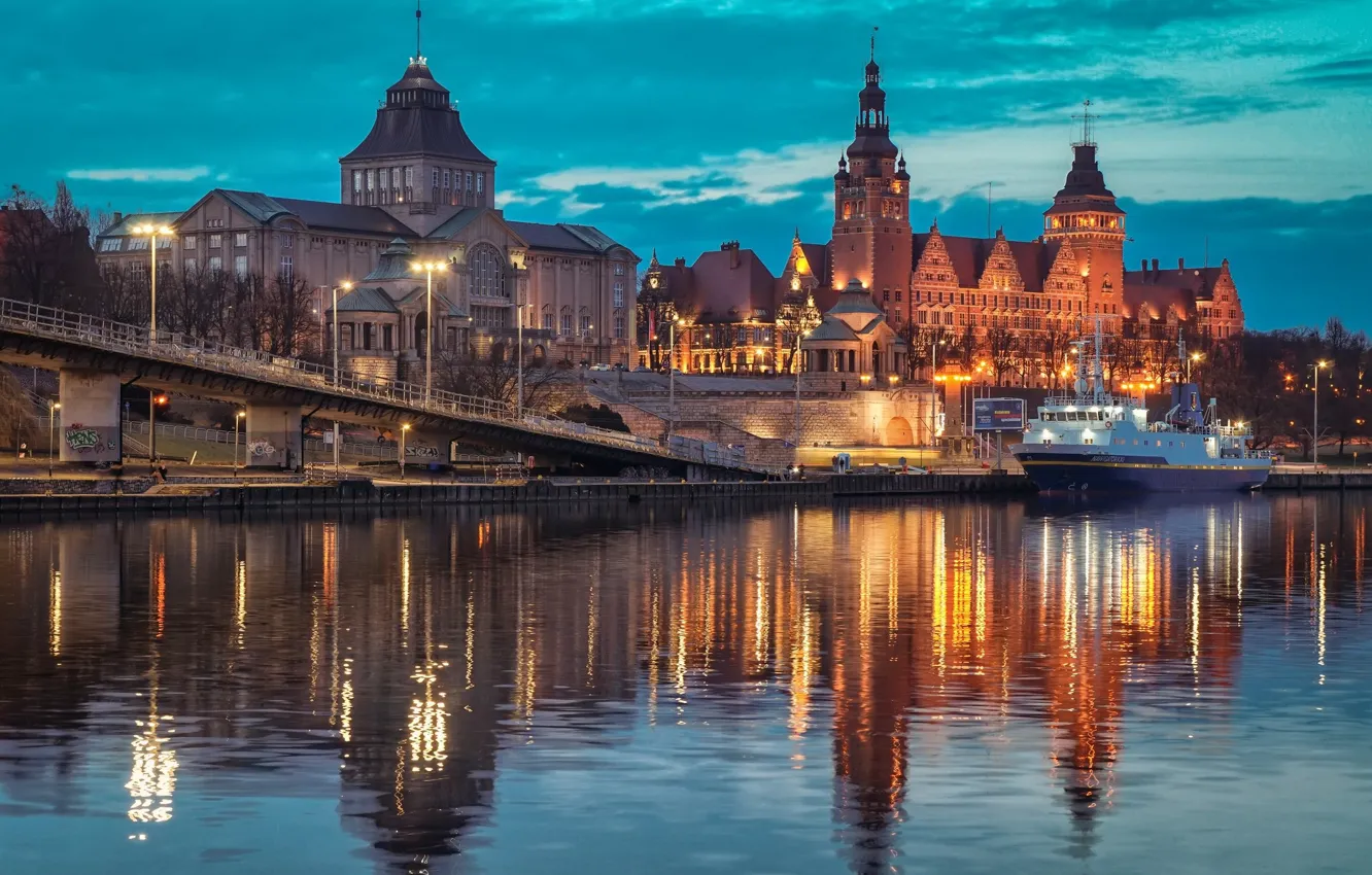 Photo wallpaper the city, lights, Szczecin