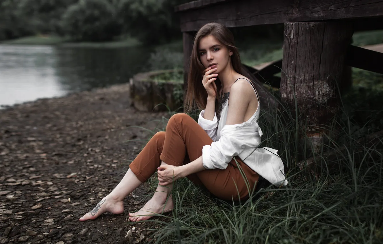 Photo wallpaper girl, photo, photographer, model, tattoo, brunette, portrait, Vasilisa Sarovskaya