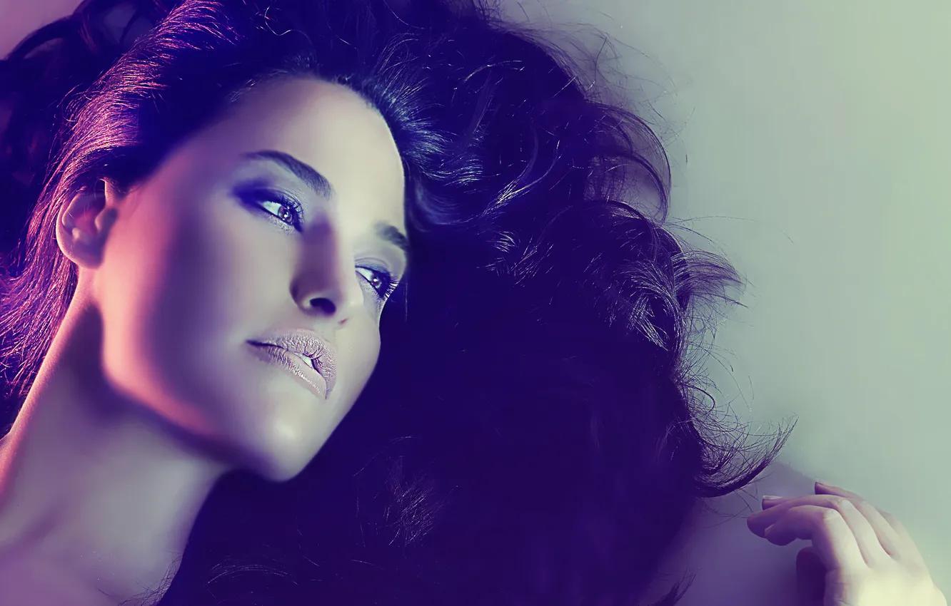 Photo wallpaper look, girl, light, face, hair, brunette, light, girl