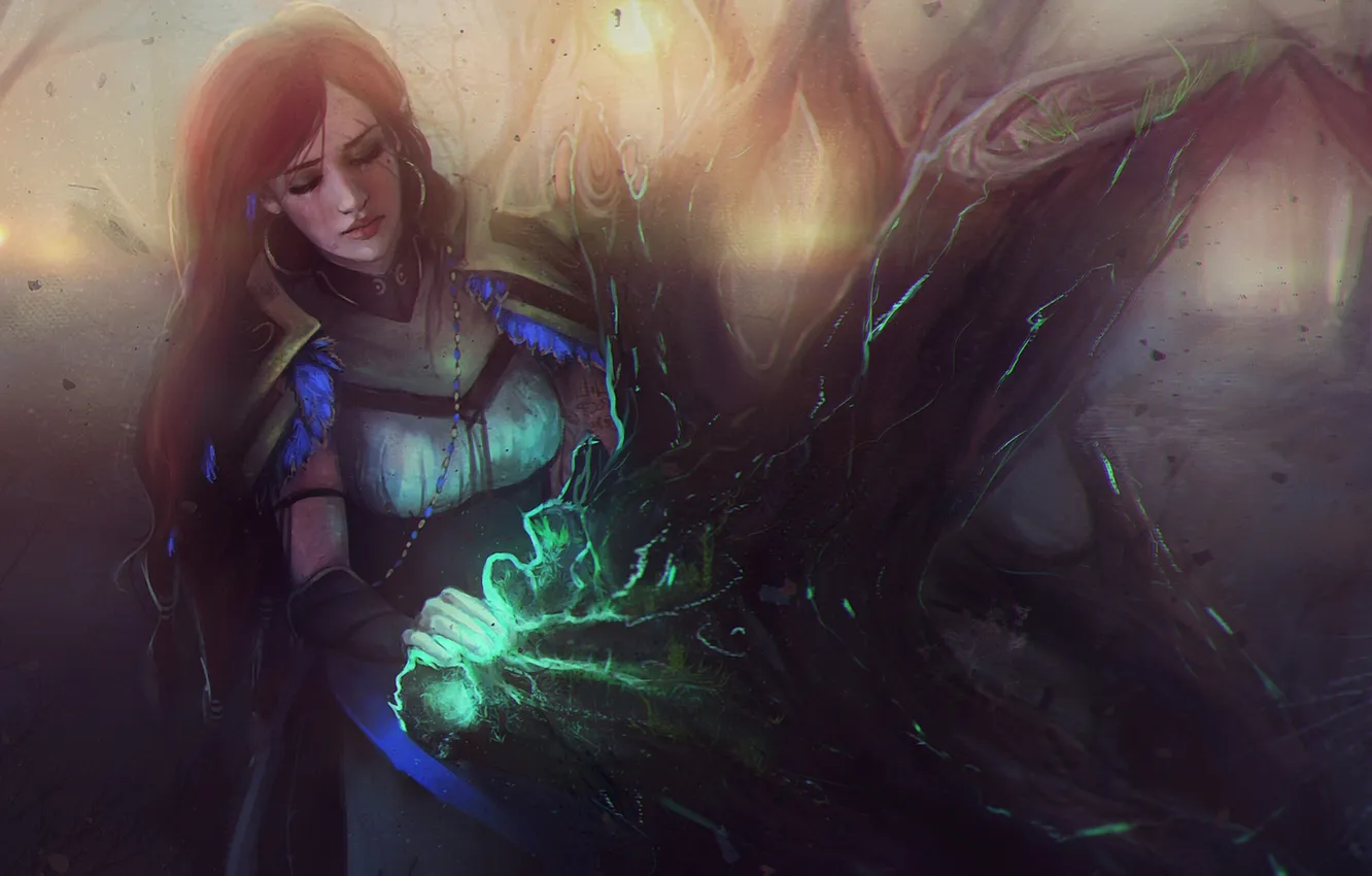 Photo wallpaper forest, girl, decoration, magic, shadow