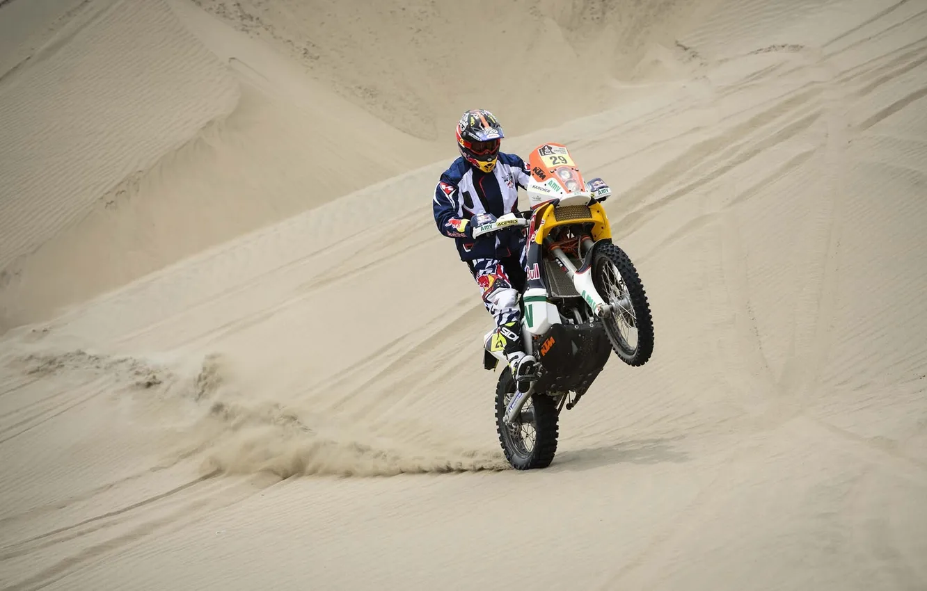Photo wallpaper Sand, Race, Motorcycle, Racer, Moto, Red Bull, Dakar
