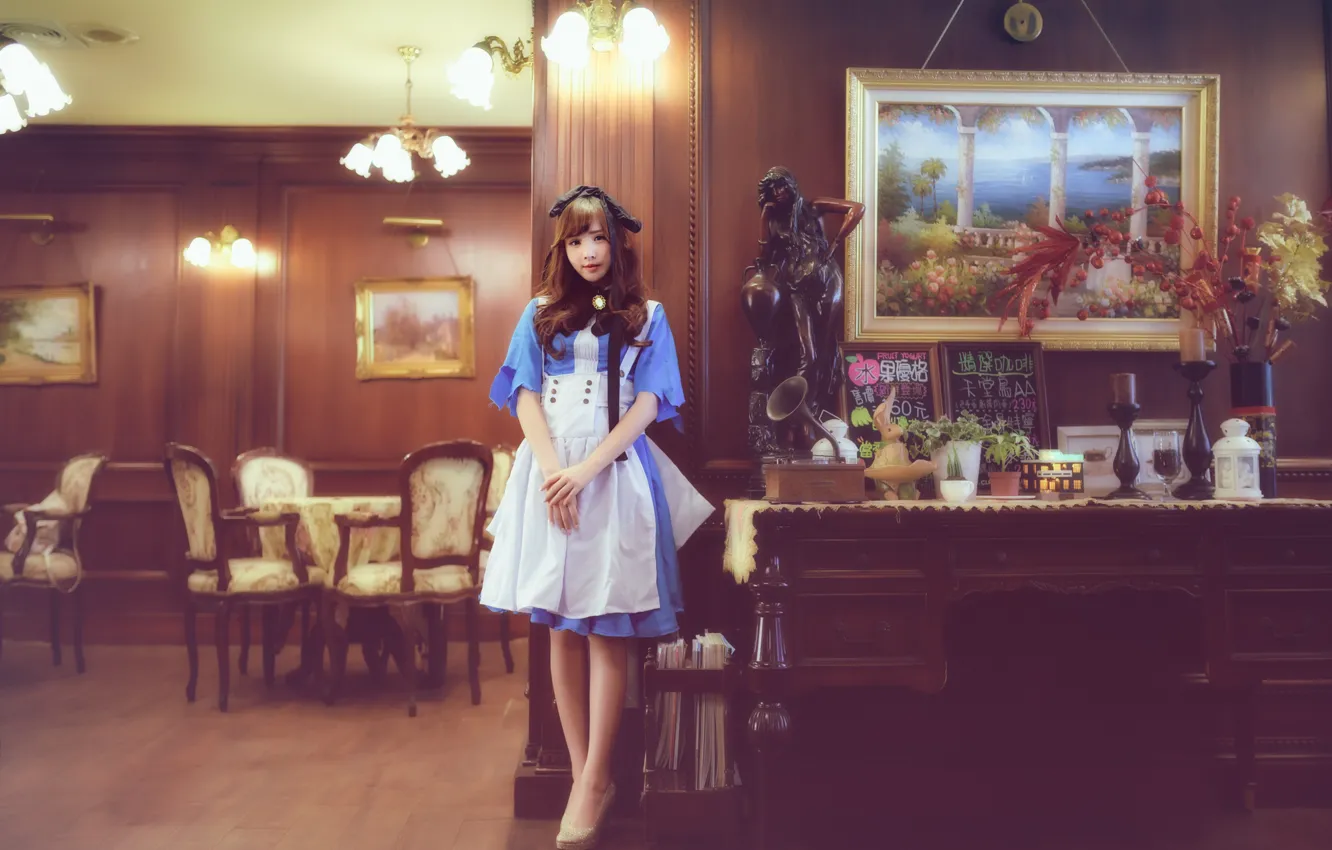 Photo wallpaper look, girl, room, Asian, apartments, the maid