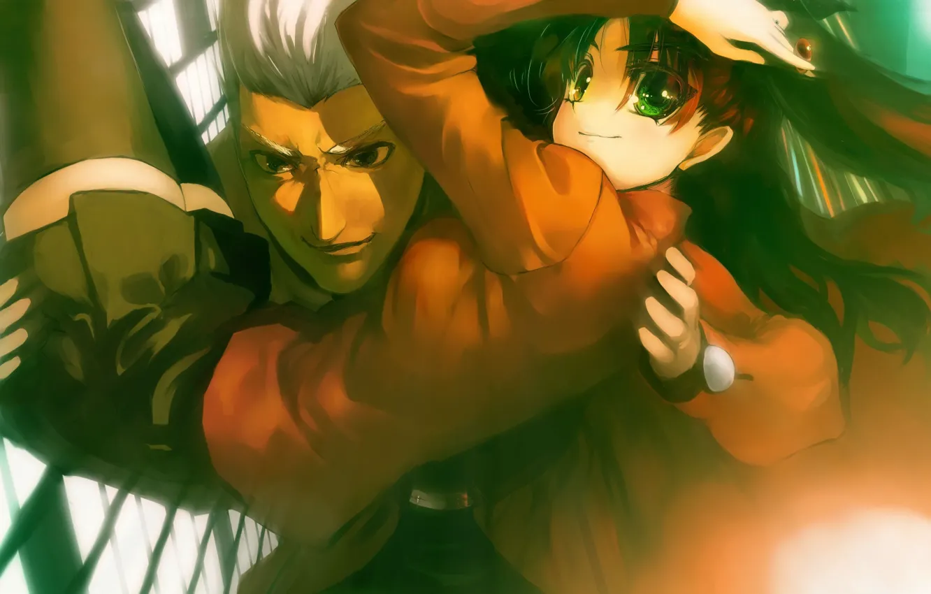 Photo wallpaper look, girl, guy, two, Rin, Archer, Fate stay night, Fate / Stay Night