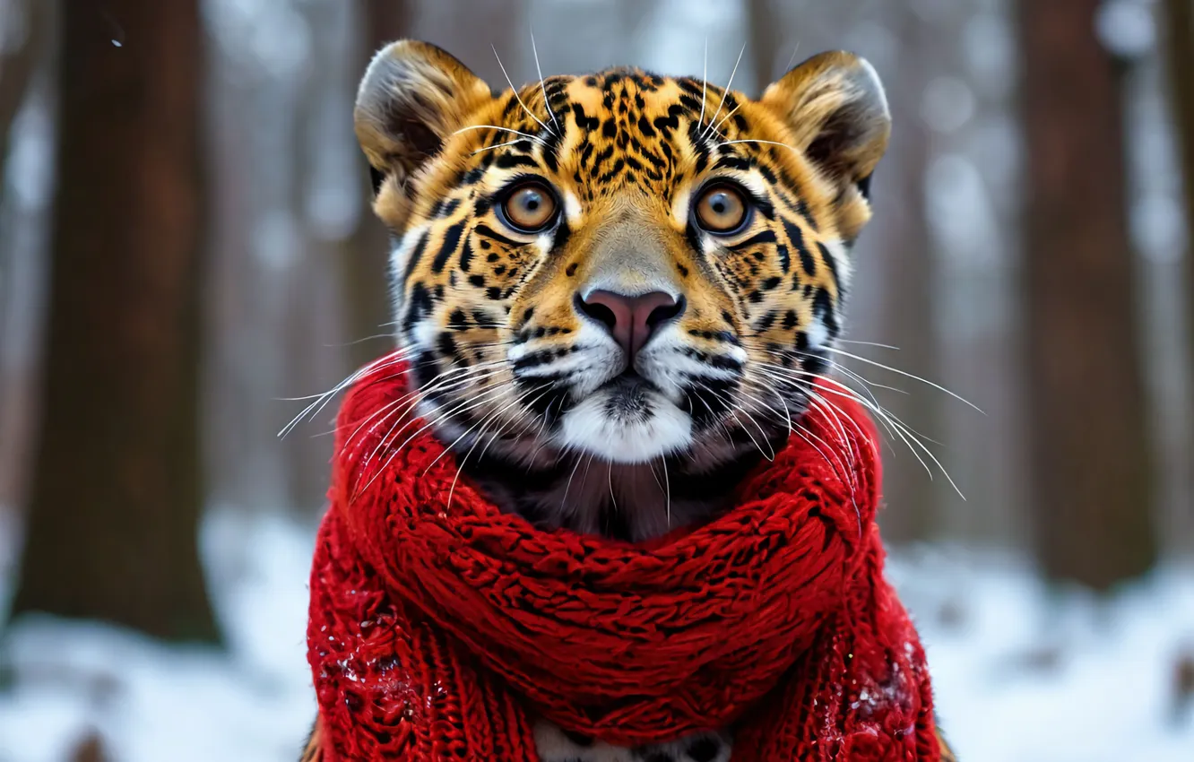 Photo wallpaper cold, winter, Jaguar, AI ART