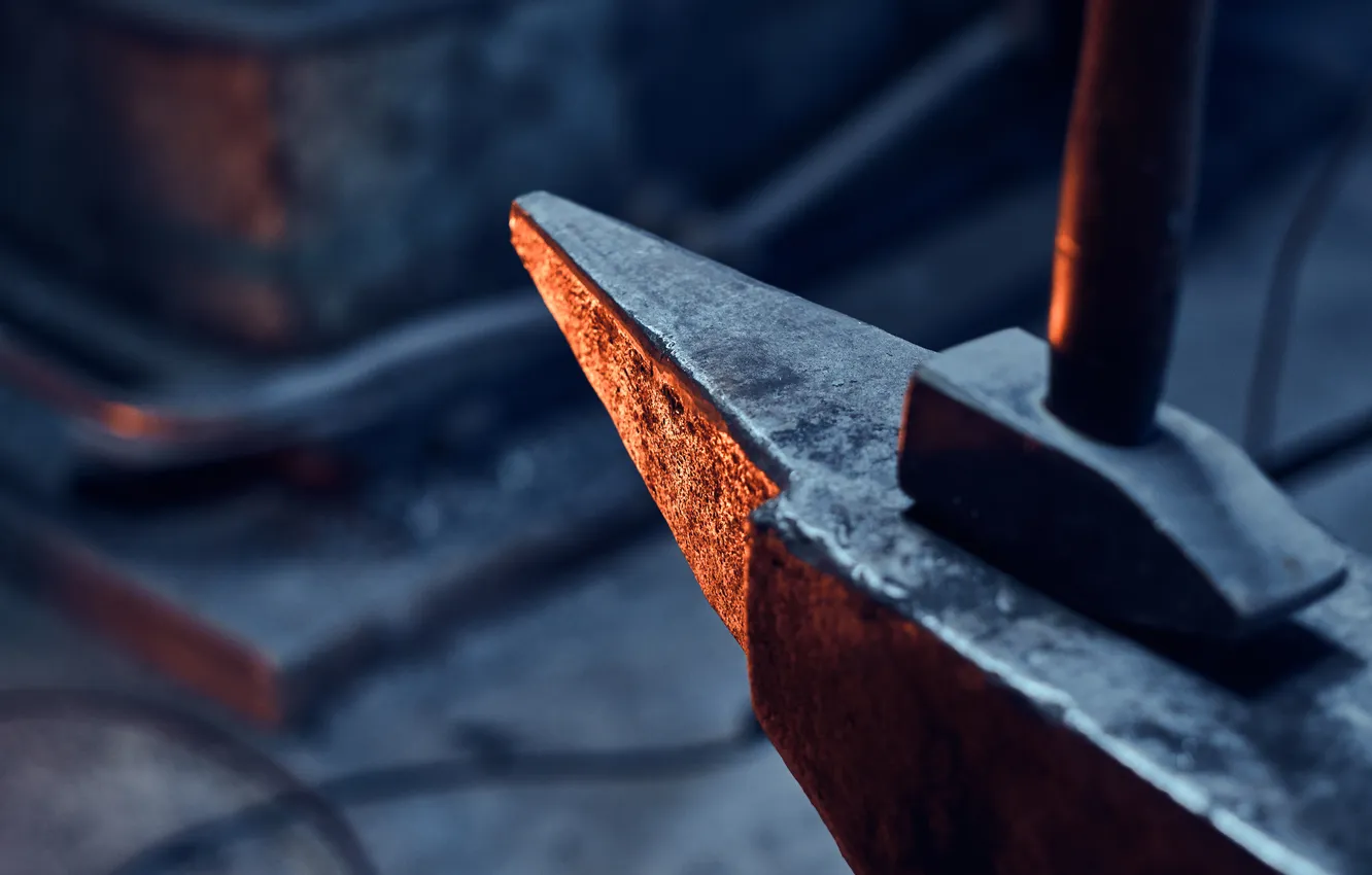 Photo wallpaper light, fire, Hammer, Forge, Anvil