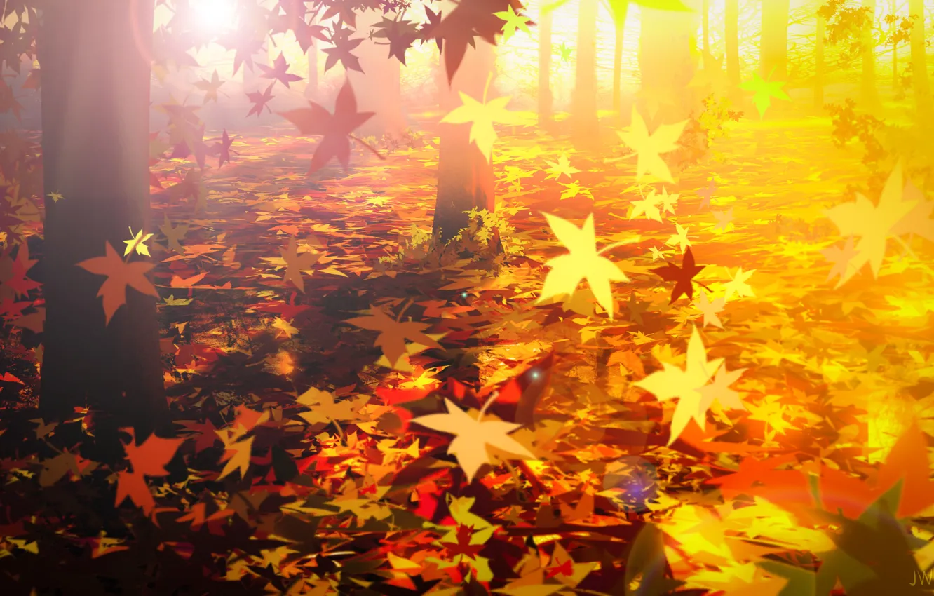 Photo wallpaper autumn, forest, falling leaves