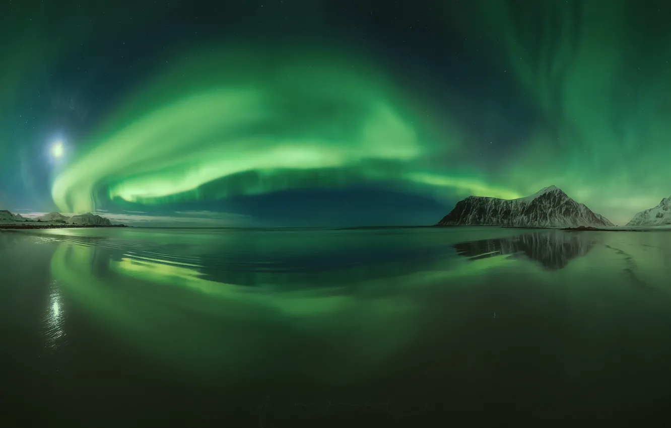 Photo wallpaper night, The Lofoten Islands, Northern lights