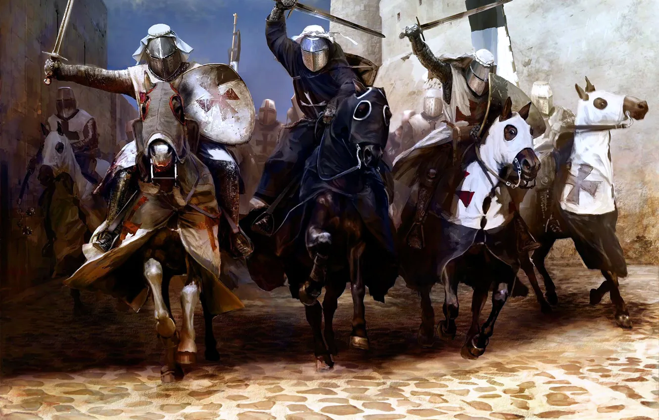 Photo wallpaper Armor, Picture, Horse, Knights, Swords, Mariusz Mixed, 1291, Siege of Acre