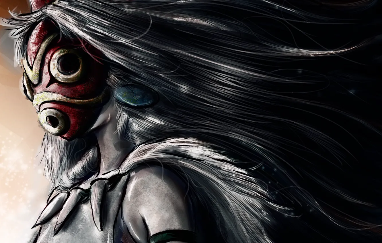 Photo wallpaper girl, mask, art, fur, Princess Mononoke, mononoke hime, studiomuku