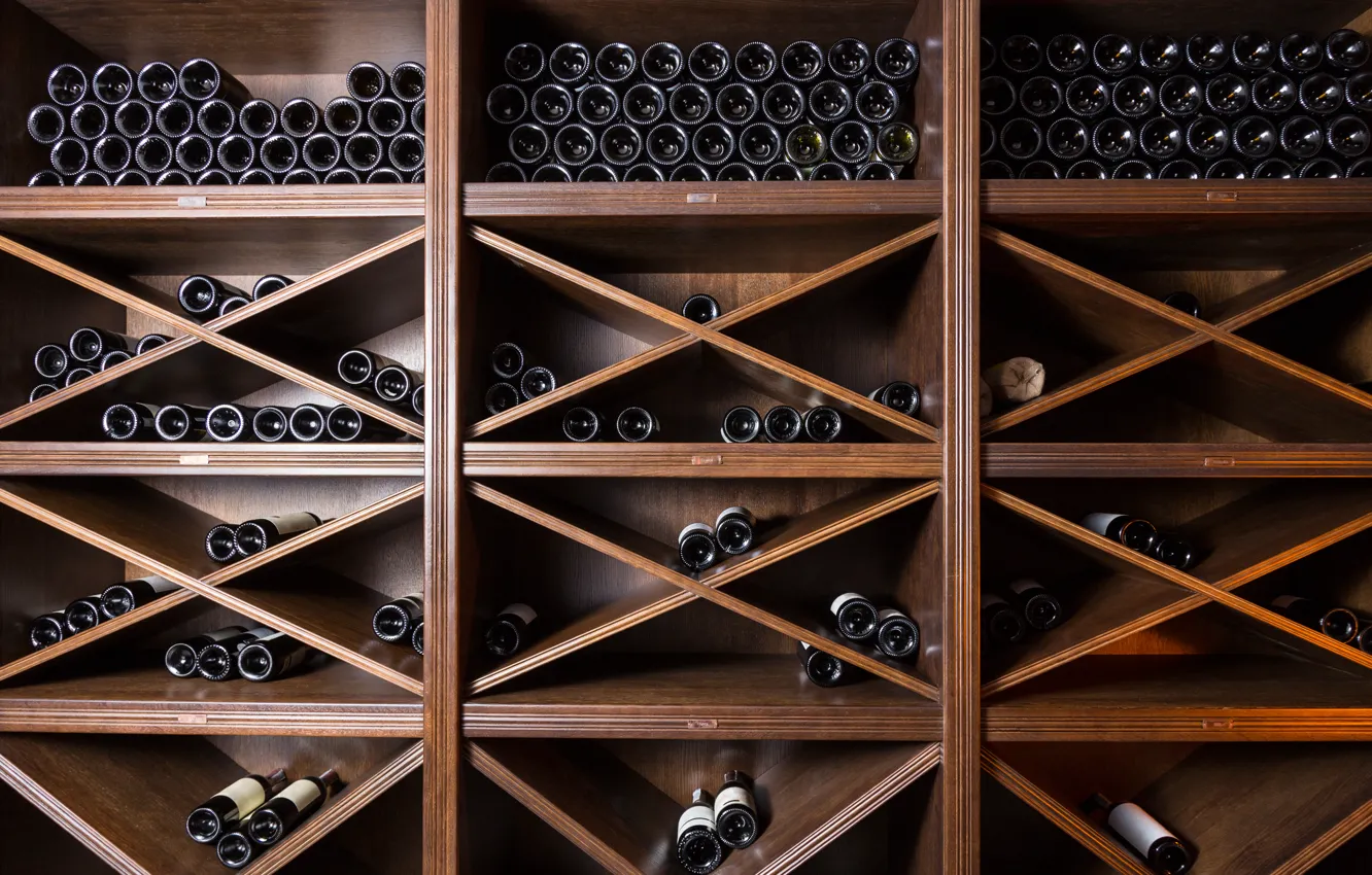 Photo wallpaper wood, wine bottles, personal cellar